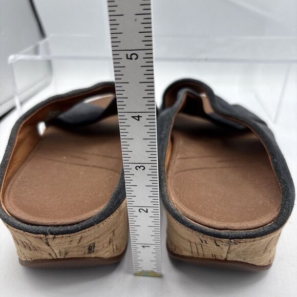 FitFlop Kys Slide Sandals Blue Suede Leather Women 6 Cross Strap Cork Footbed - Picture 9 of 10